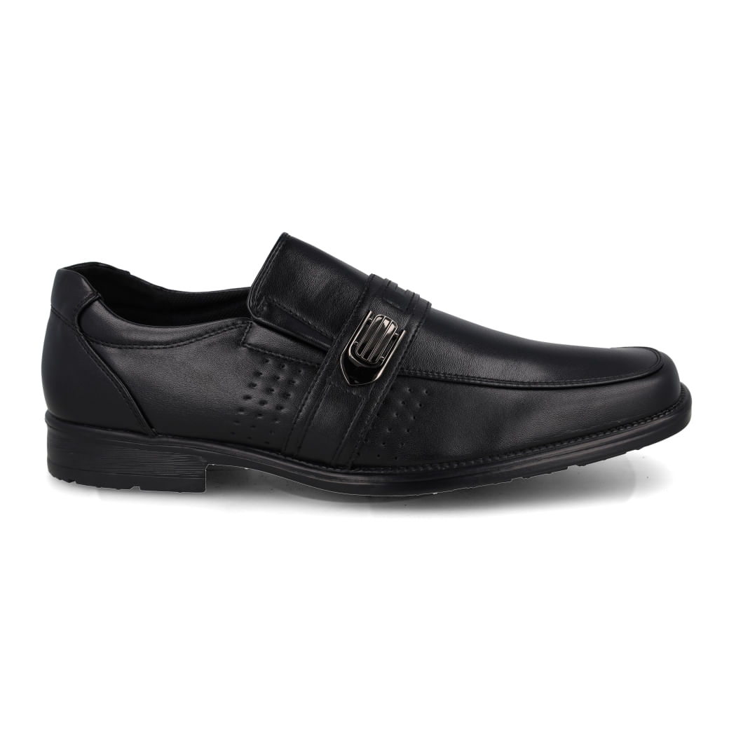 Sapato social masculino Broken Rules preto em couro com acabamento liso e fivela metálica lateral